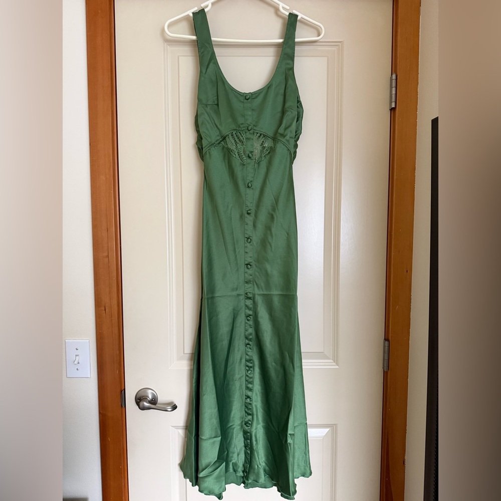 NWOT ASOS Satin Green Sleeveless Maxi Slip Dress